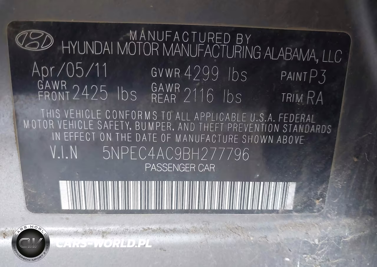 2011 Hyundai Sonata Limited VIN:5NPEC4AC9BH277796 - 9