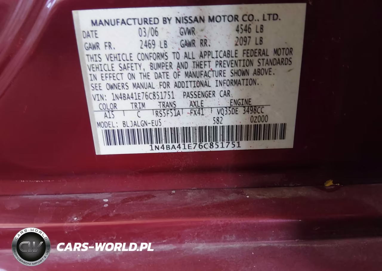 2006 Nissan Maxima 3.5 Sl VIN:1N4BA41E76C851751 - 9