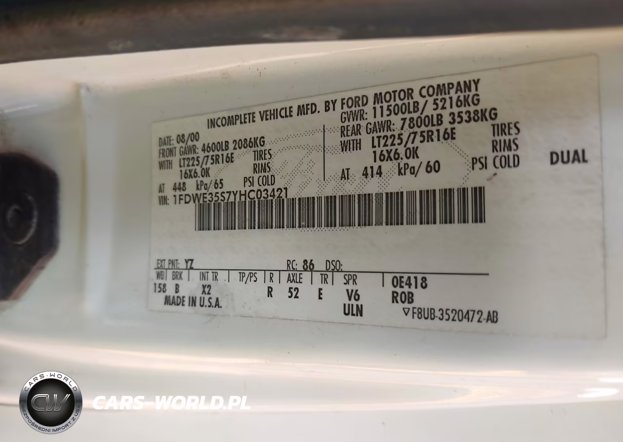 2000 Ford E-350 Cutaway Standard VIN:1FDWE35S7YHC03421 - 9