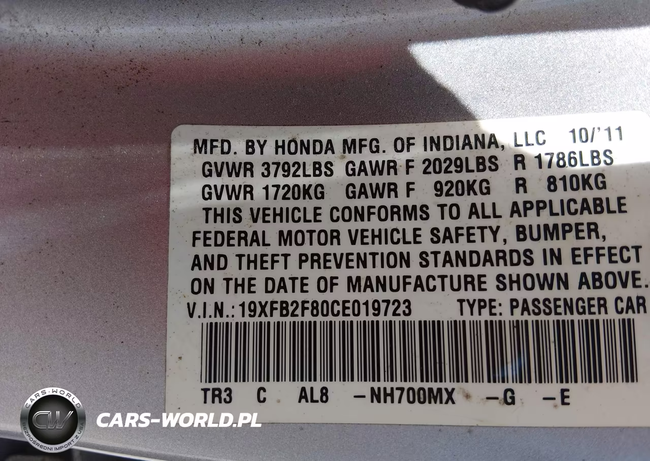 2012 Honda Civic Ex VIN:19XFB2F80CE019723 - 9