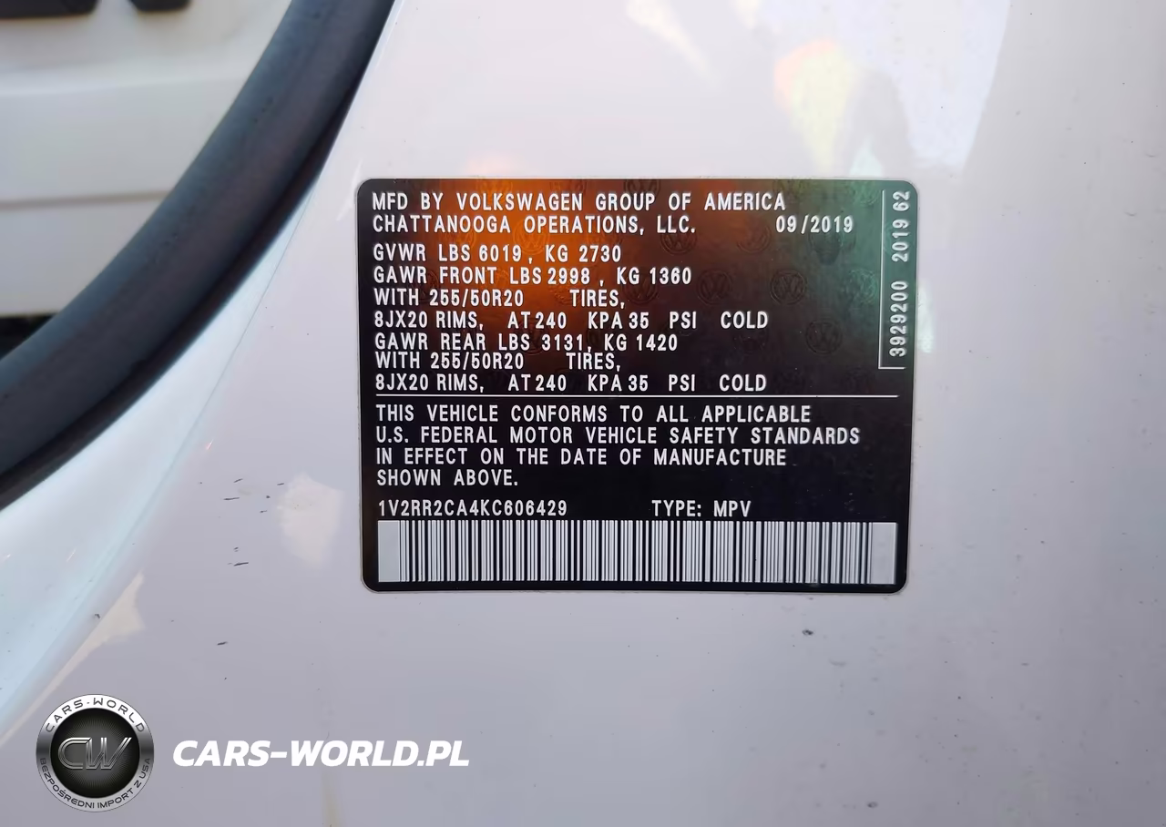 2019 Volkswagen Atlas 3.6L V6 Sel R-Line VIN:1V2RR2CA4KC606429 - 9