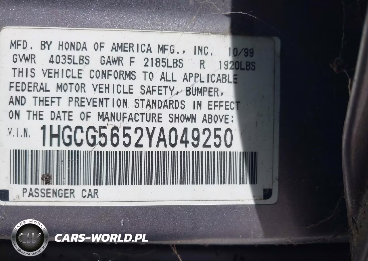 2000 Honda Accord 2.3 Ex VIN:1HGCG5652YA049250 - 9