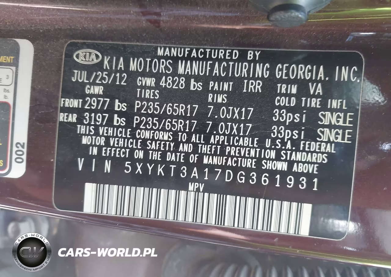 2013 Kia Sorento Lx VIN:5XYKT3A17DG361931 - 9