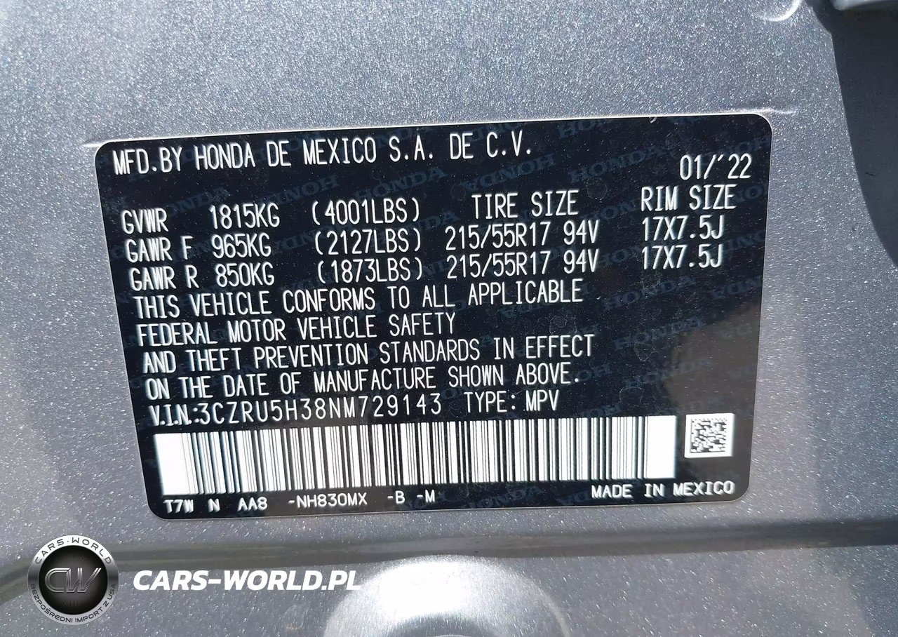 2022 Honda Hr-V 2Wd Lx VIN:3CZRU5H38NM729143 - 9