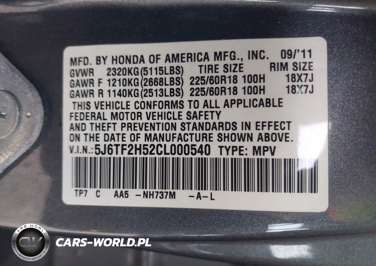 2012 Honda Crosstour Ex-L VIN:5J6TF2H52CL000540 - 9