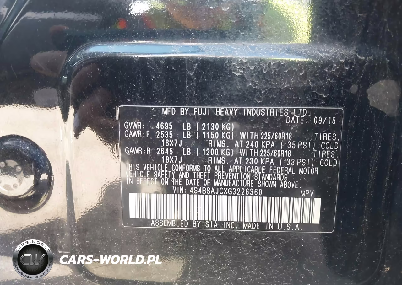 2016 Subaru Outback 2.5I Limited VIN:4S4BSAJCXG3226360 - 9