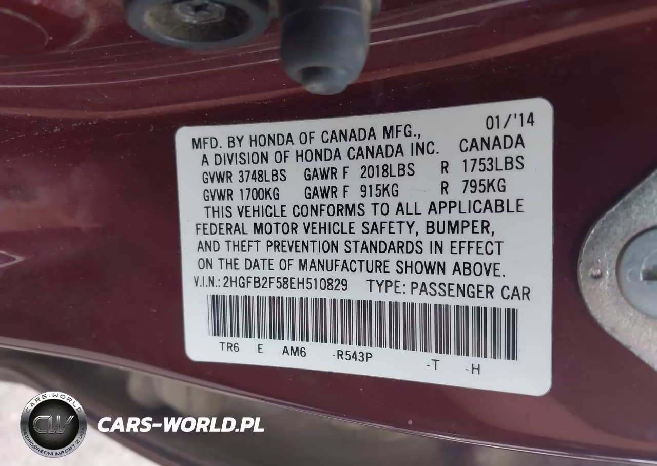 2014 Honda Civic Lx VIN:2HGFB2F58EH510829 - 9