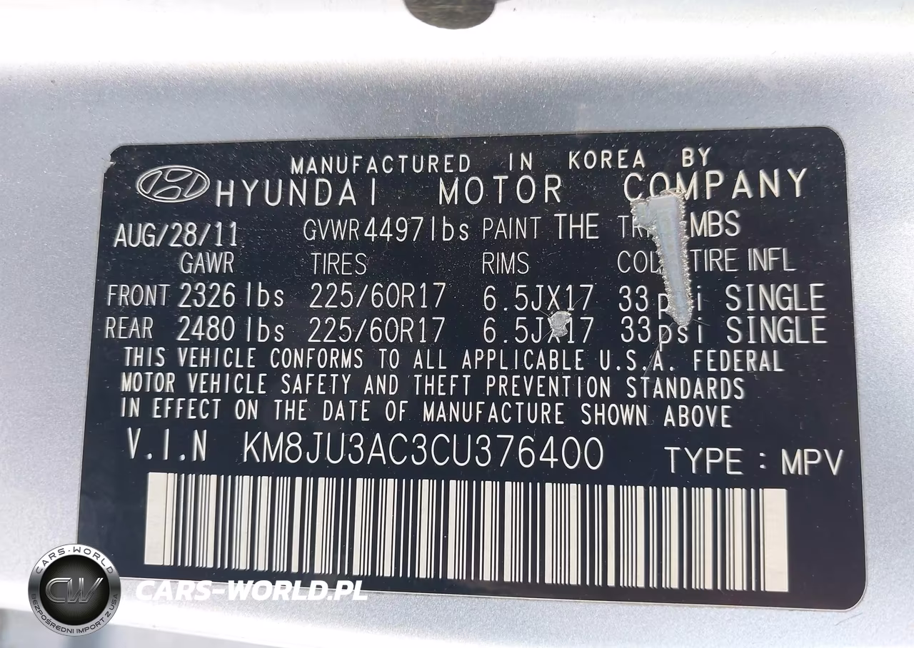 2012 Hyundai Tucson Gls VIN:KM8JU3AC3CU376400 - 9
