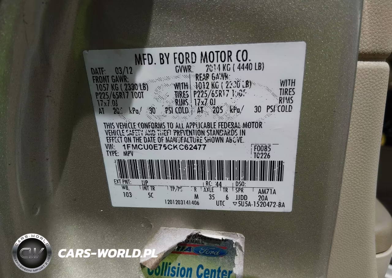 2012 Ford Escape Limited VIN:1FMCU0E75CKC62477 - 9
