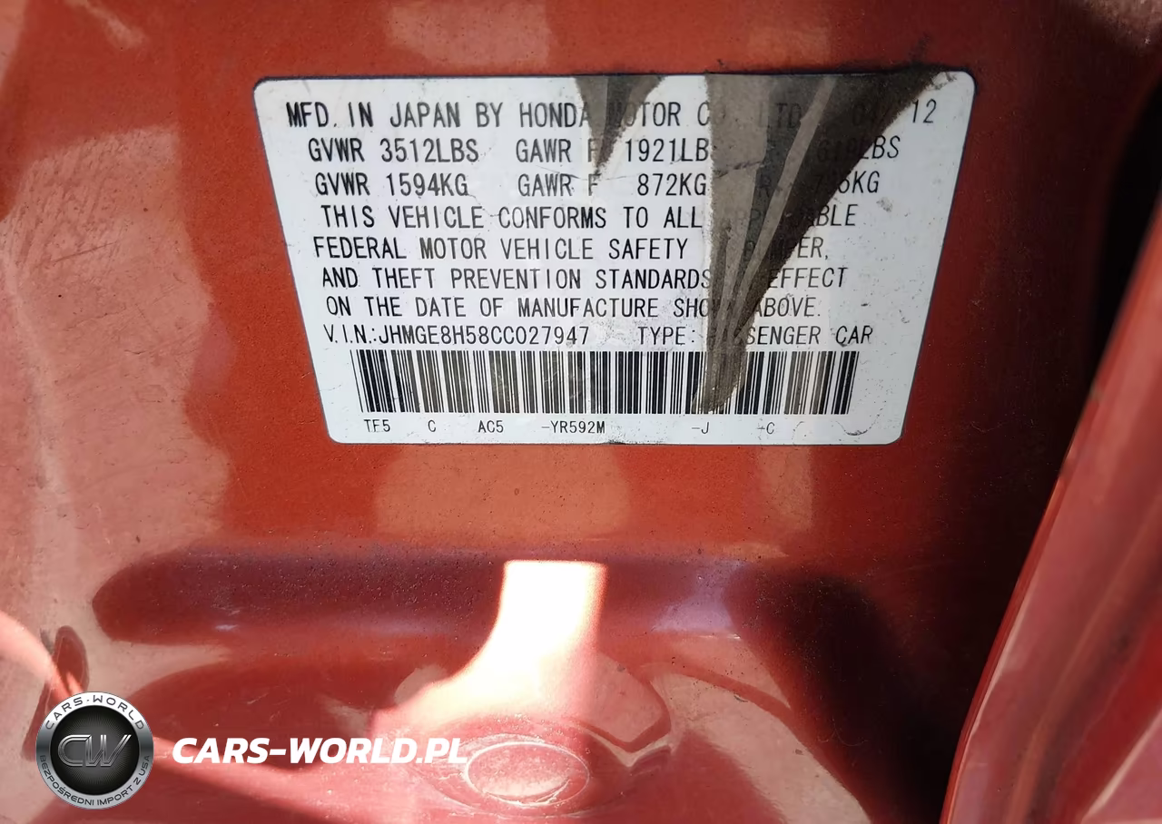 2012 Honda Fit Sport VIN:JHMGE8H58CC027947 - 9
