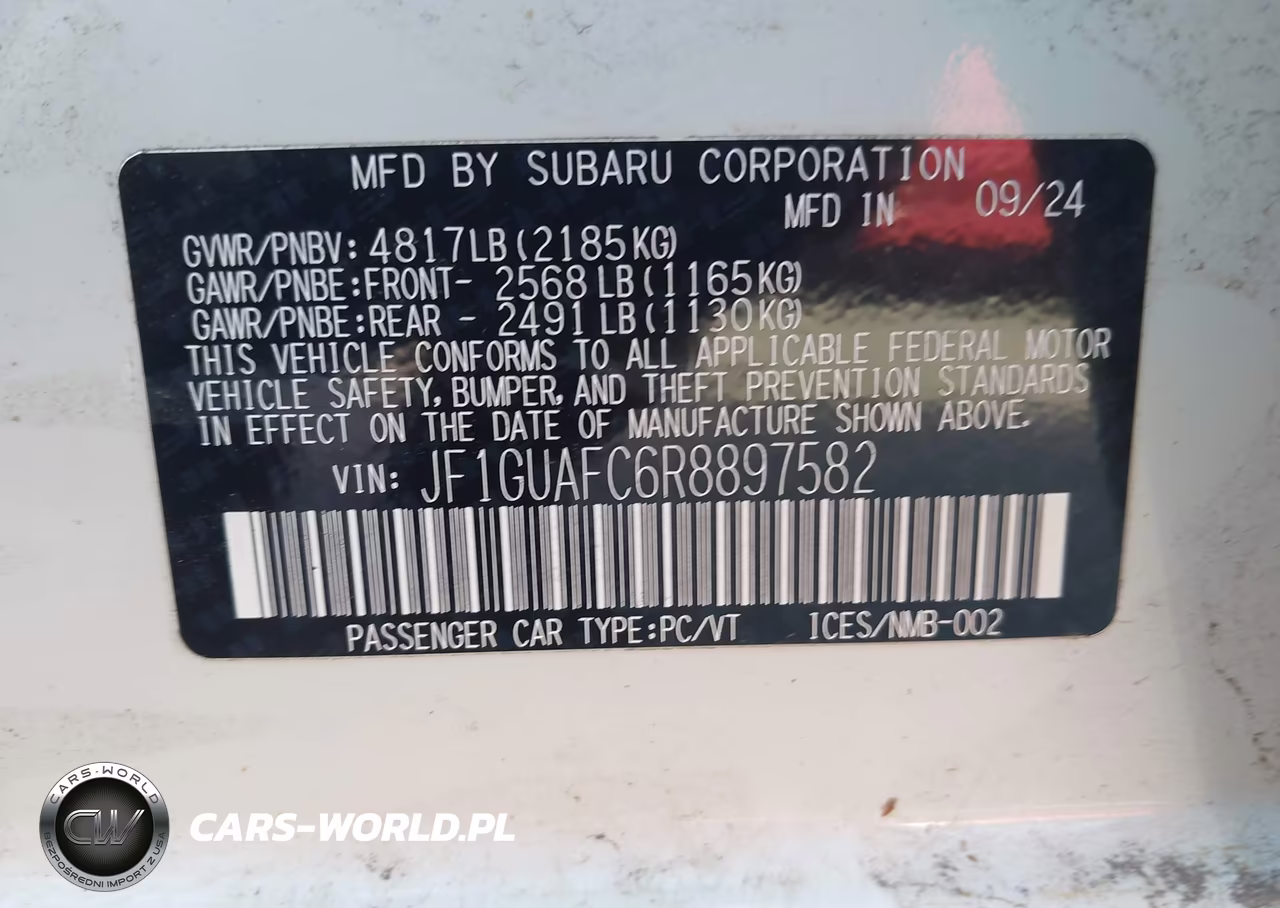 2024 Subaru Impreza Sport 5-Door VIN:JF1GUAFC6R8897582 - 9