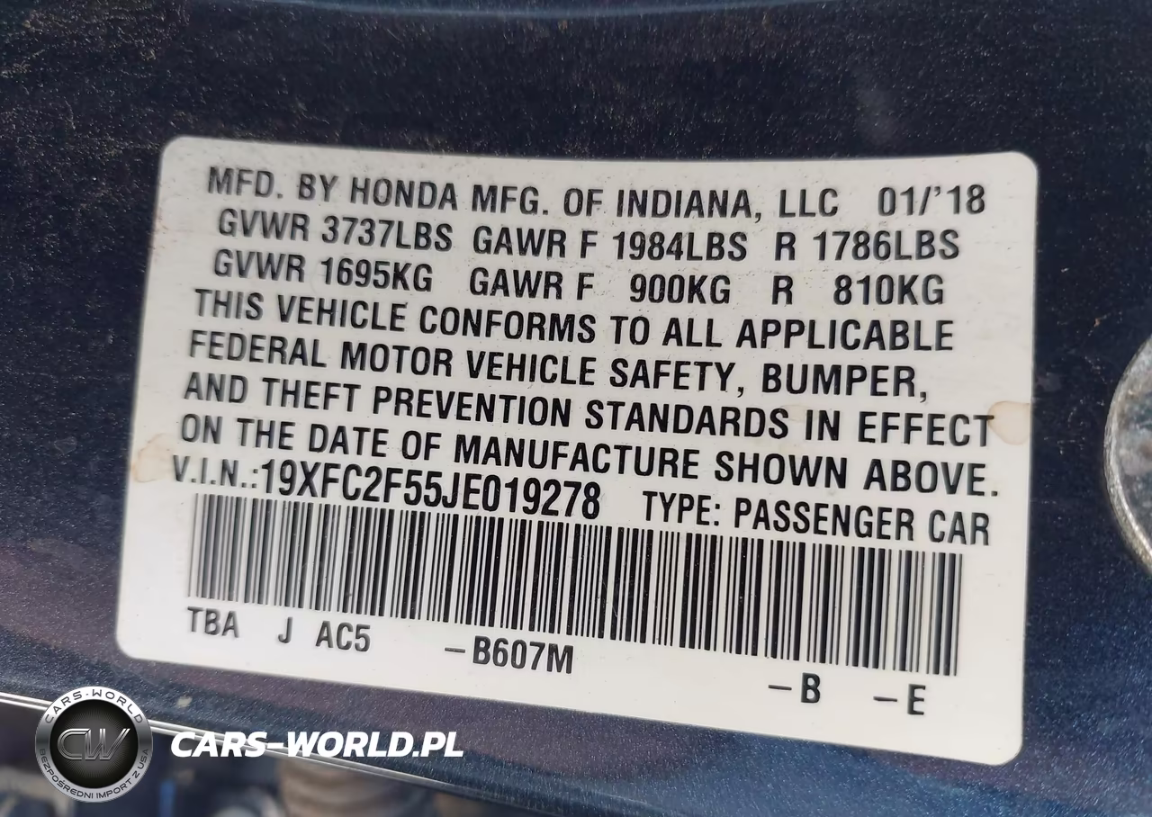 2018 Honda Civic Lx VIN:19XFC2F55JE019278 - 9