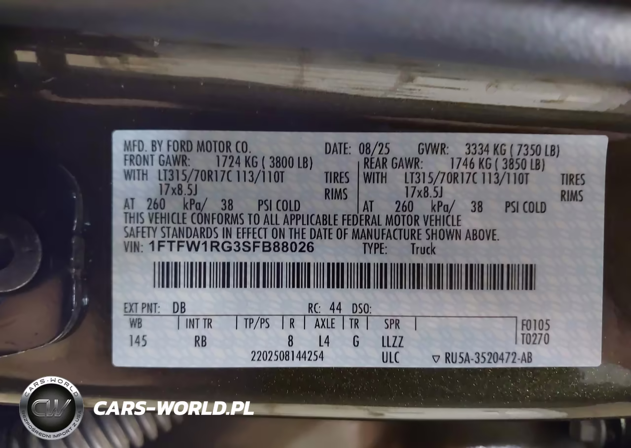 2025 Ford F-150 Raptor VIN:1FTFW1RG3SFB88026 - 9