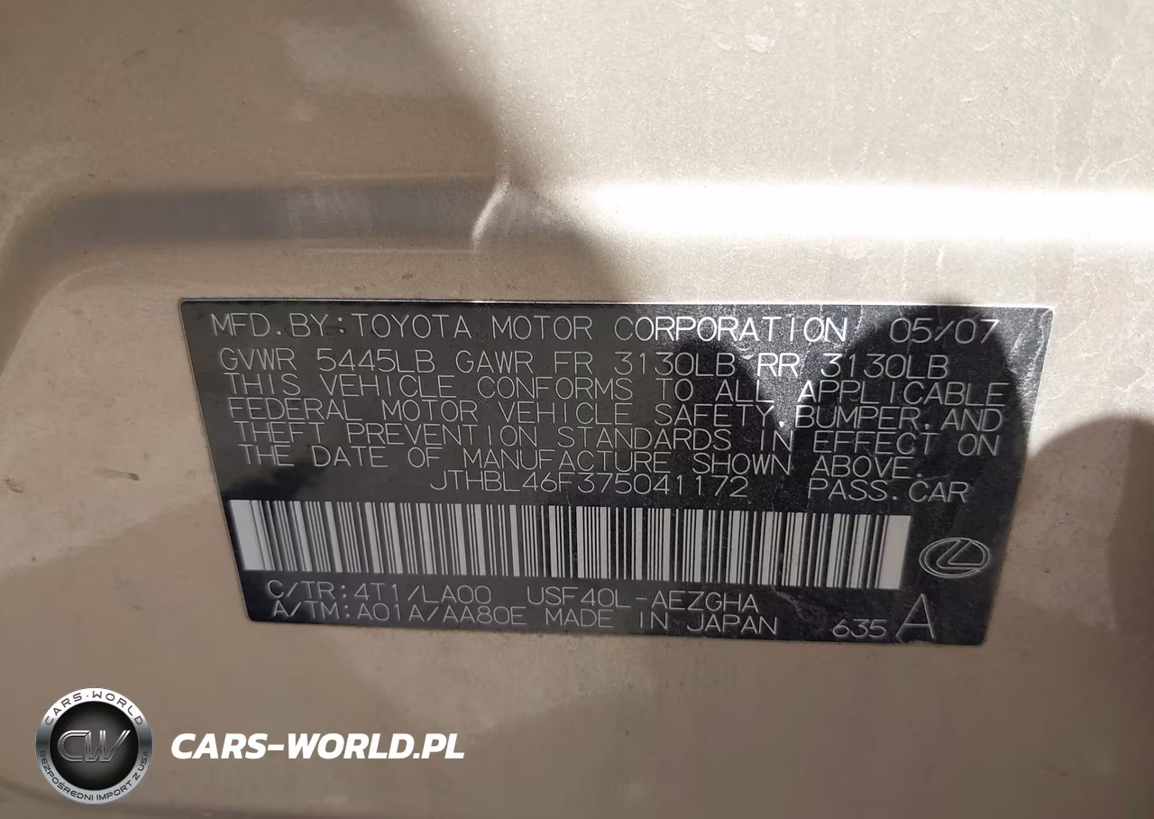 2007 Lexus Ls 460 VIN:JTHBL46F375041172 - 9