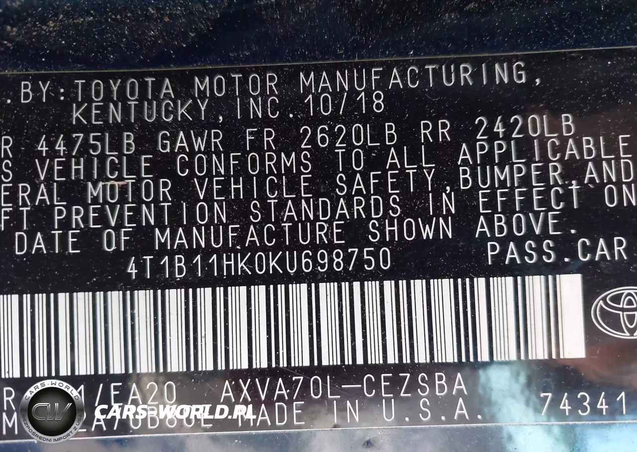 2019 Toyota Camry Se VIN:4T1B11HK0KU698750 - 9