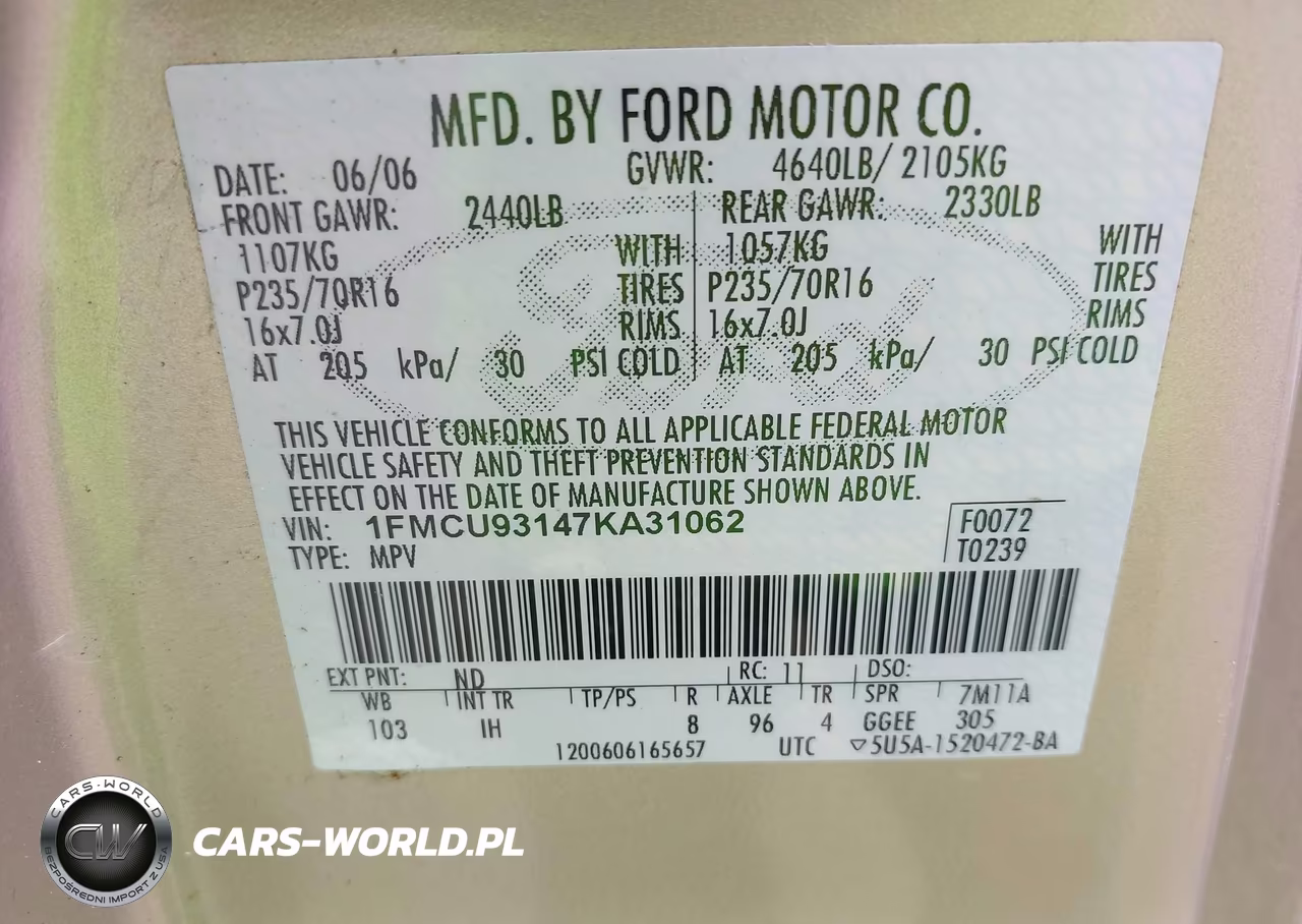 2007 Ford Escape Xlt-Xlt Sport VIN:1FMCU93147KA31062 - 9