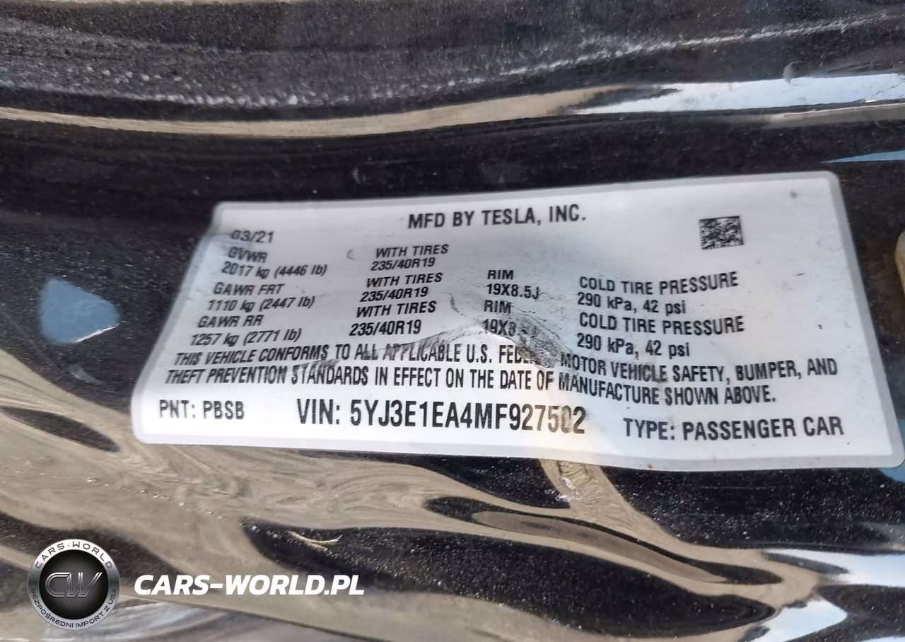 2021 Tesla Model 3 Standard Range Plus Rear-Wheel Drive VIN:5YJ3E1EA4MF927502 - 9