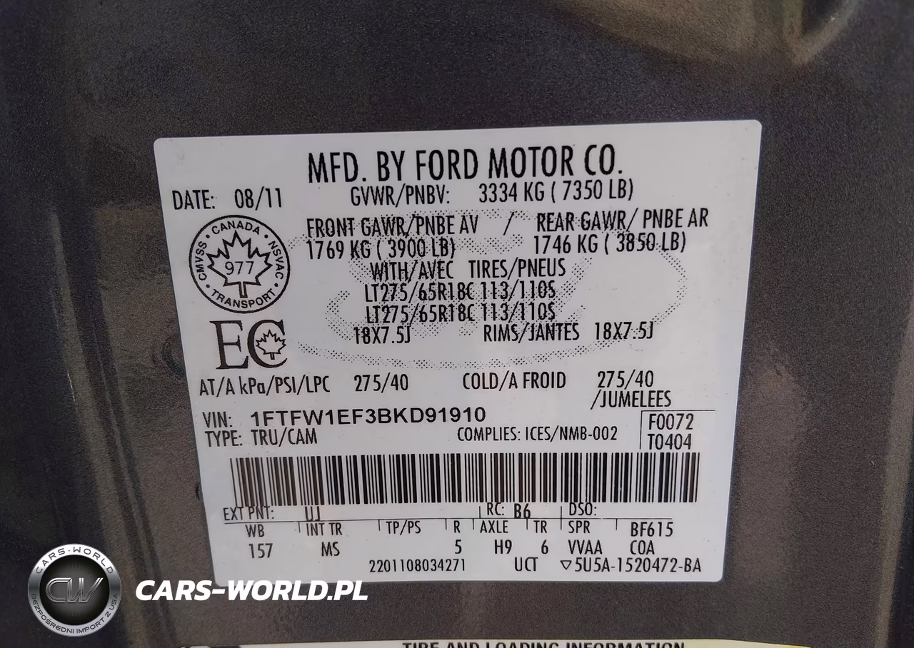 2011 Ford F-150 Xlt VIN:1FTFW1EF3BKD91910 - 9