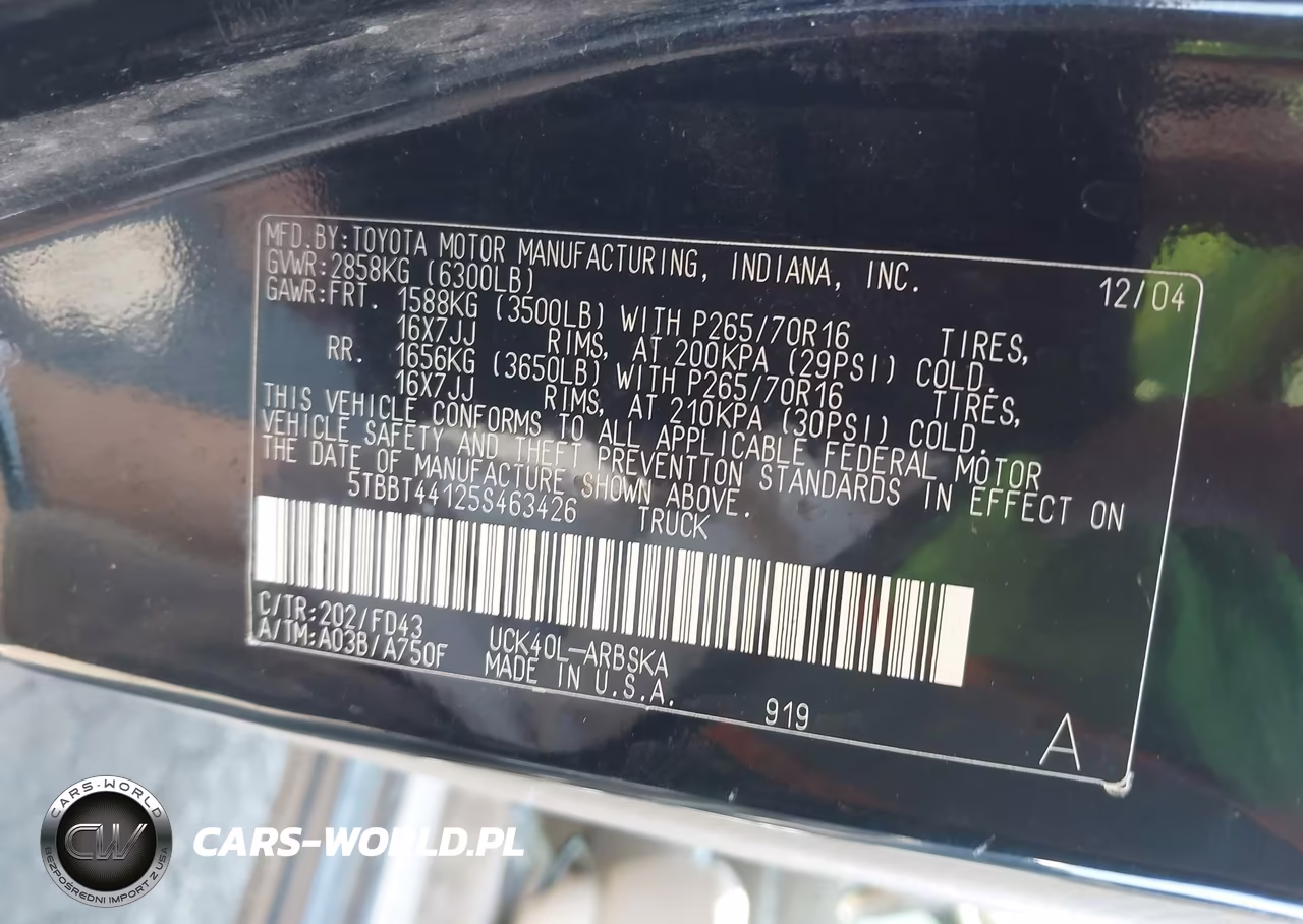 2005 Toyota Tundra Sr5 V8 VIN:5TBBT44125S463426 - 9