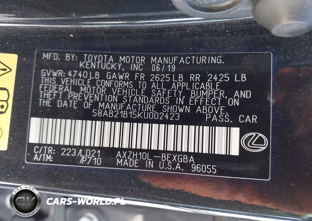 2019 Lexus Es 300H VIN:58AB21B15KU002423 - 9