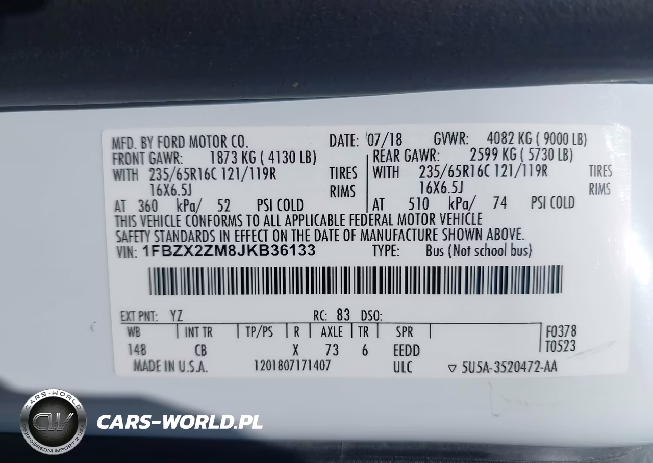 2018 Ford Transit-350 Xl VIN:1FBZX2ZM8JKB36133 - 9