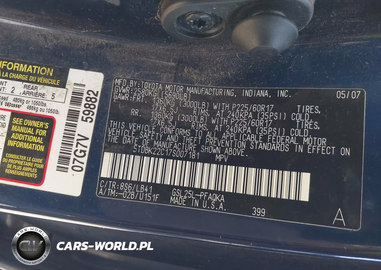 2007 Toyota Sienna Xle Limited VIN:5TDBK22C17S007181 - 9
