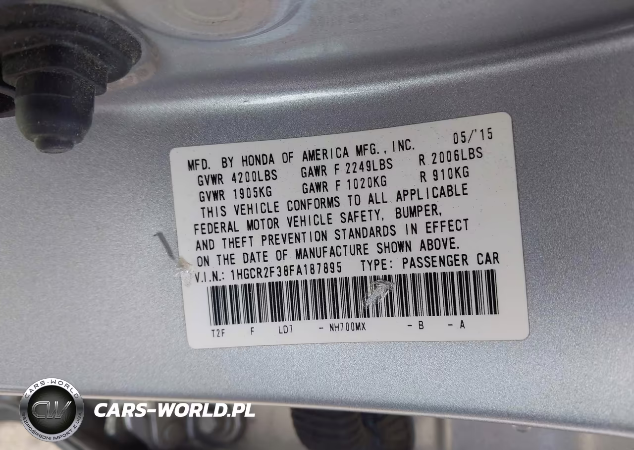 2015 Honda Accord Lx VIN:1HGCR2F38FA187895 - 9