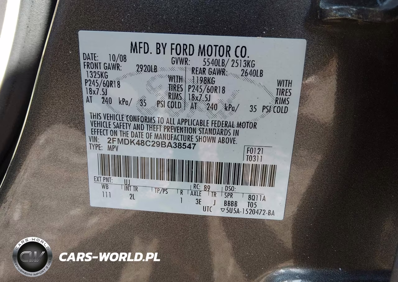 2009 Ford Edge Sel VIN:2FMDK48C29BA38547 - 9