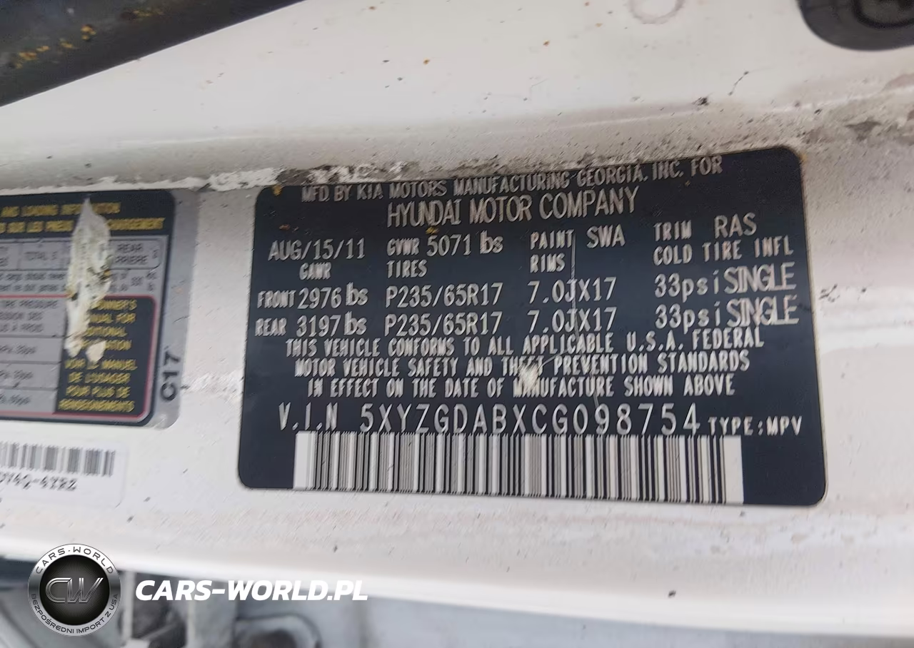 2012 Hyundai Santa Fe Gls VIN:5XYZGDABXCG098754 - 9