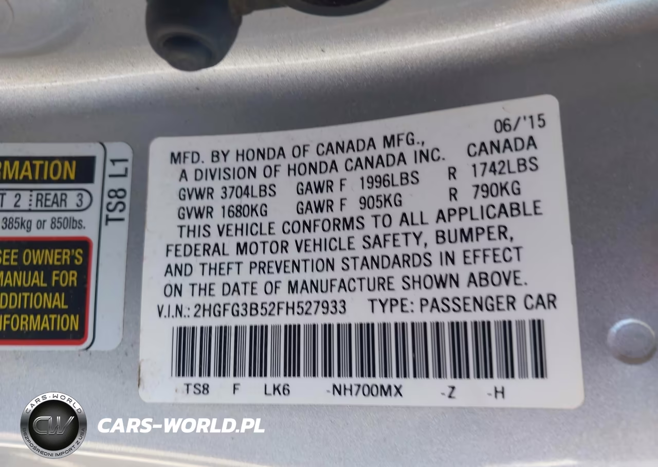 2015 Honda Civic Lx VIN:2HGFG3B52FH527933 - 9