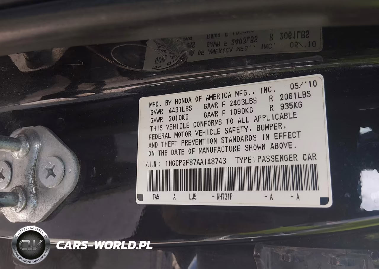 2010 Honda Accord 2.4 Ex-L VIN:1HGCP2F87AA148743 - 9