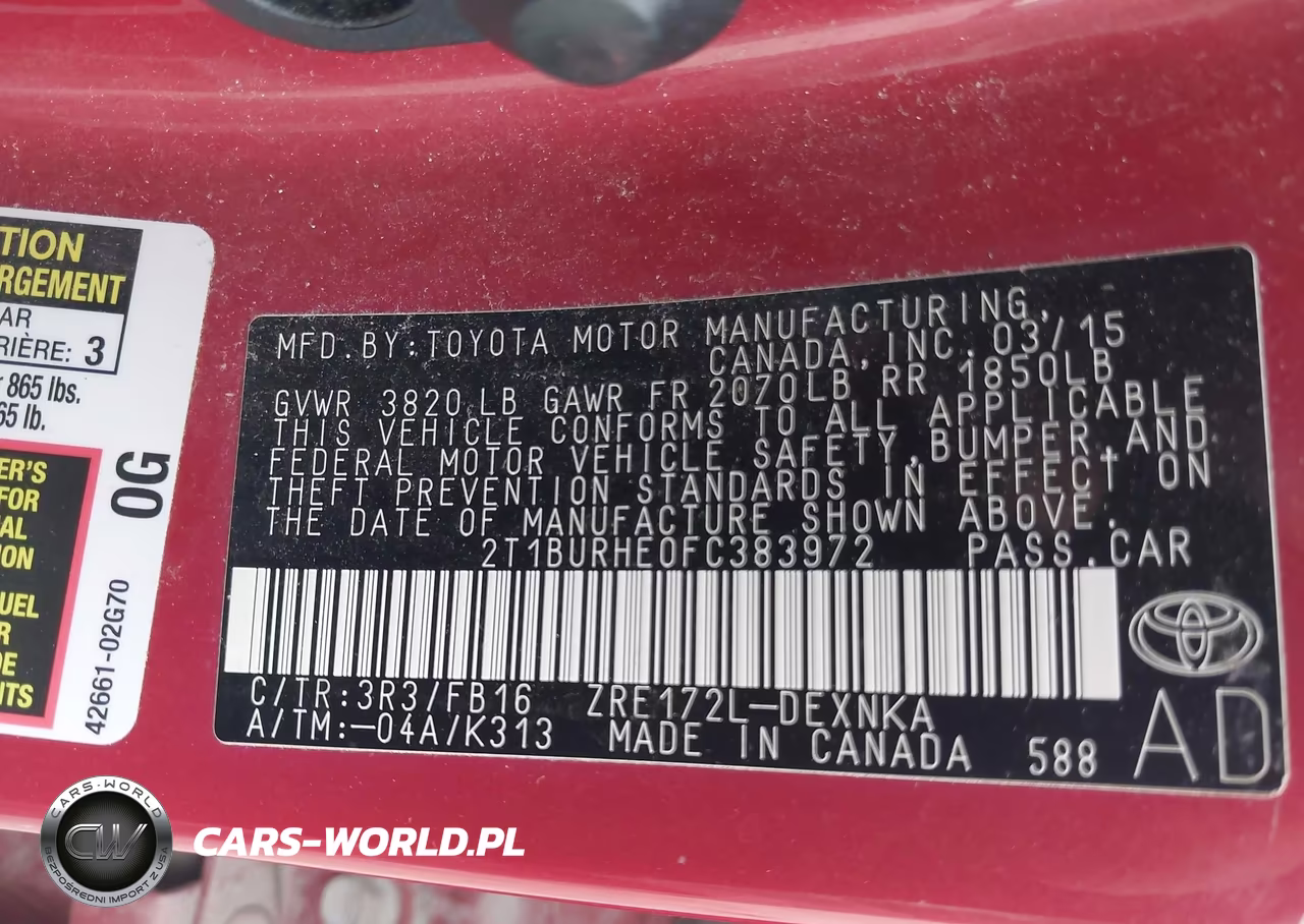 2015 Toyota Corolla Le VIN:2T1BURHE0FC383972 - 9