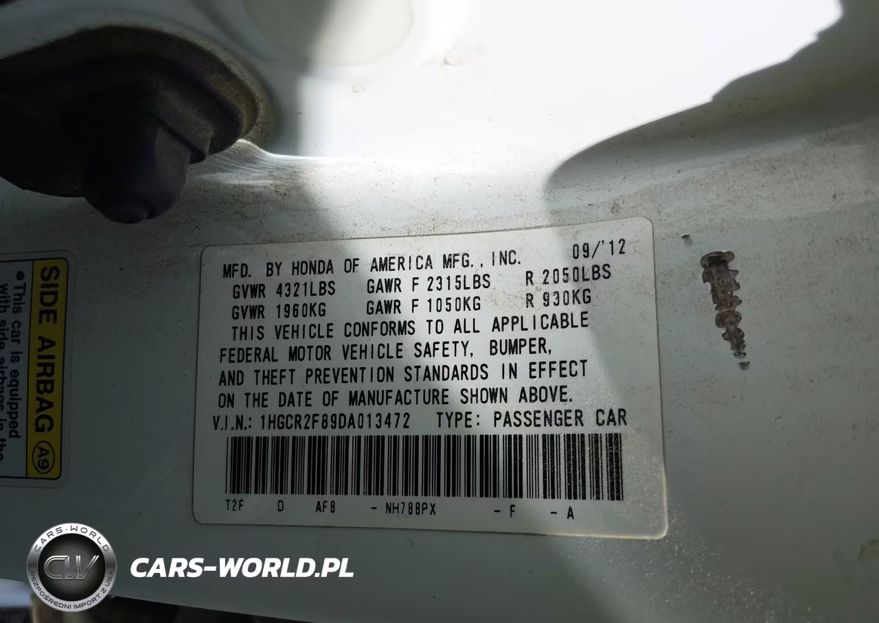 2013 Honda Accord Ex-L VIN:1HGCR2F89DA013472 - 9