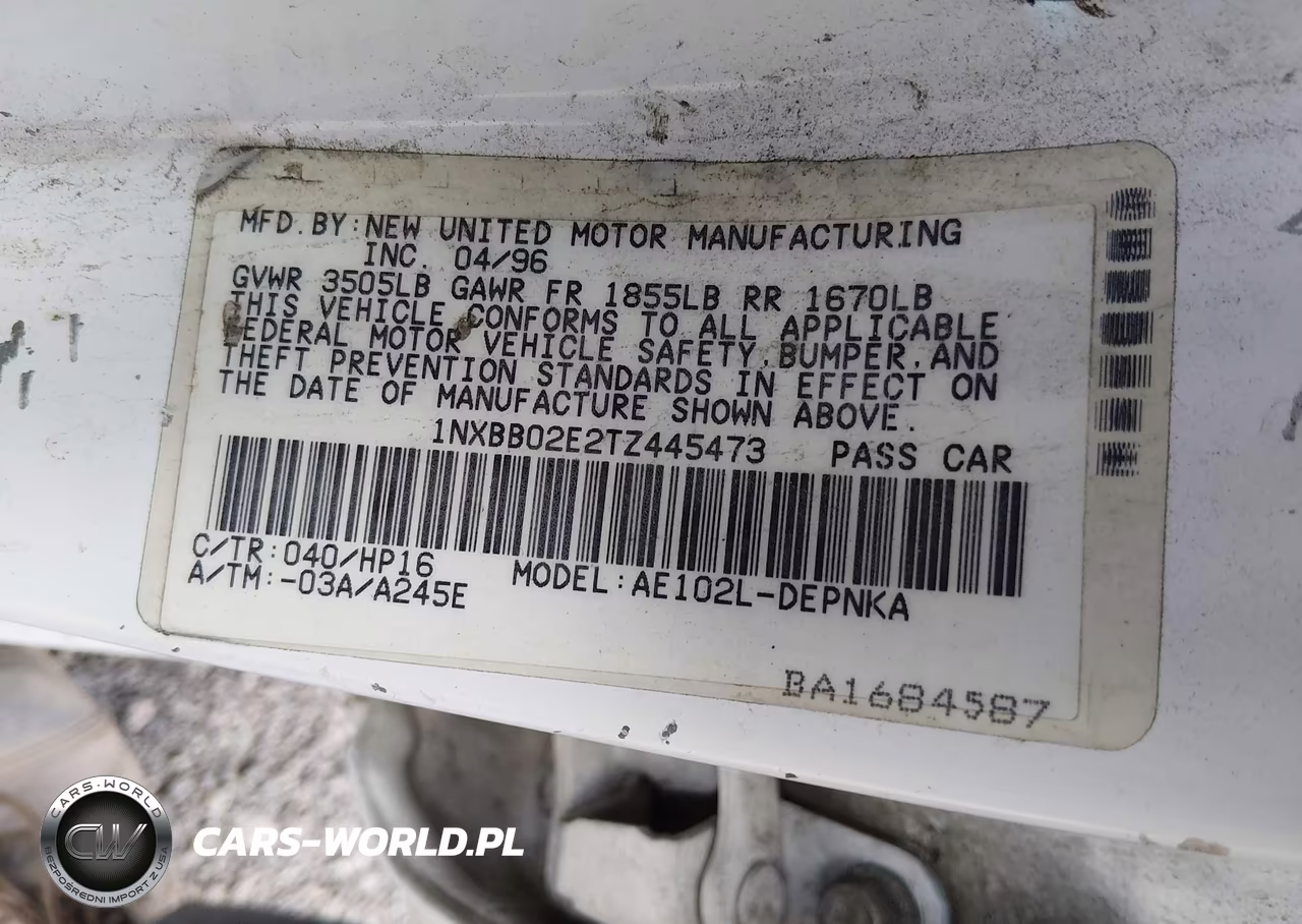 1996 Toyota Corolla Dx VIN:1NXBB02E2TZ445473 - 9