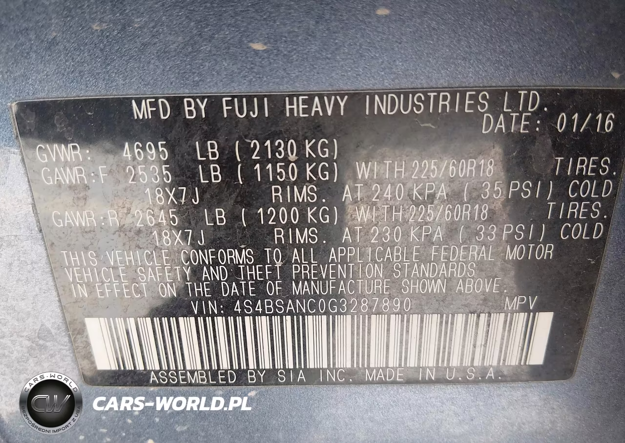 2016 Subaru Outback 2.5I Limited VIN:4S4BSANC0G3287890 - 9