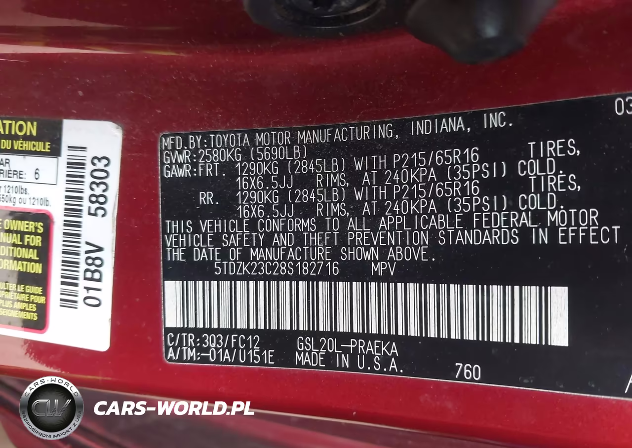 2008 Toyota Sienna Le VIN:5TDZK23C28S182716 - 9