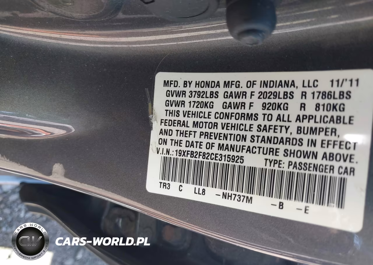 2012 Honda Civic Ex VIN:19XFB2F82CE315925 - 9
