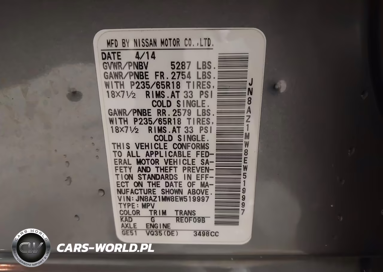 2014 Nissan Murano S VIN:JN8AZ1MW8EW519997 - 9