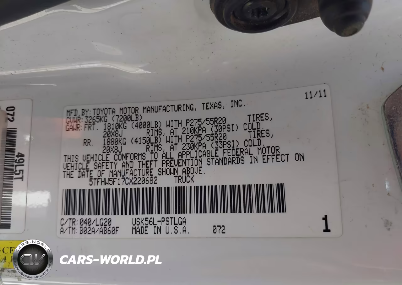 2012 Toyota Tundra Limited 5.7L V8 VIN:5TFHW5F17CX220682 - 9