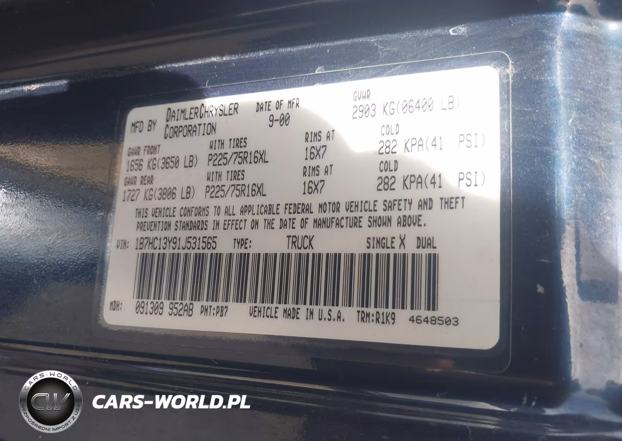 2001 Dodge Ram 1500 St VIN:1B7HC13Y91J531565 - 9