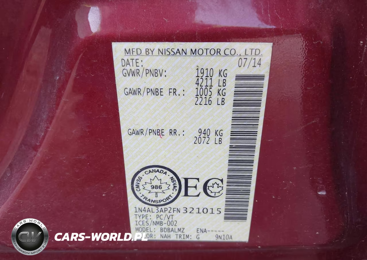 2015 Nissan Altima 2.5-2.5 S-2.5 Sl-2.5 Sv VIN:1N4AL3AP2FN321015 - 9
