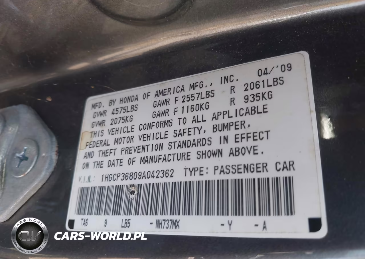 2009 Honda Accord 3.5 Ex-L VIN:1HGCP36809A042362 - 9