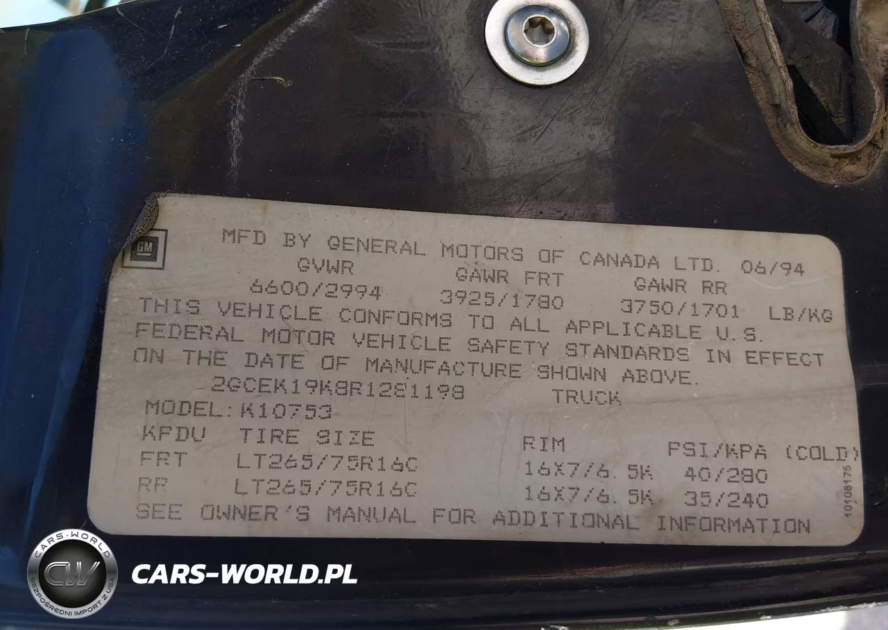 1994 Chevrolet Gmt-400 K1500 VIN:2GCEK19K8R1281198 - 9