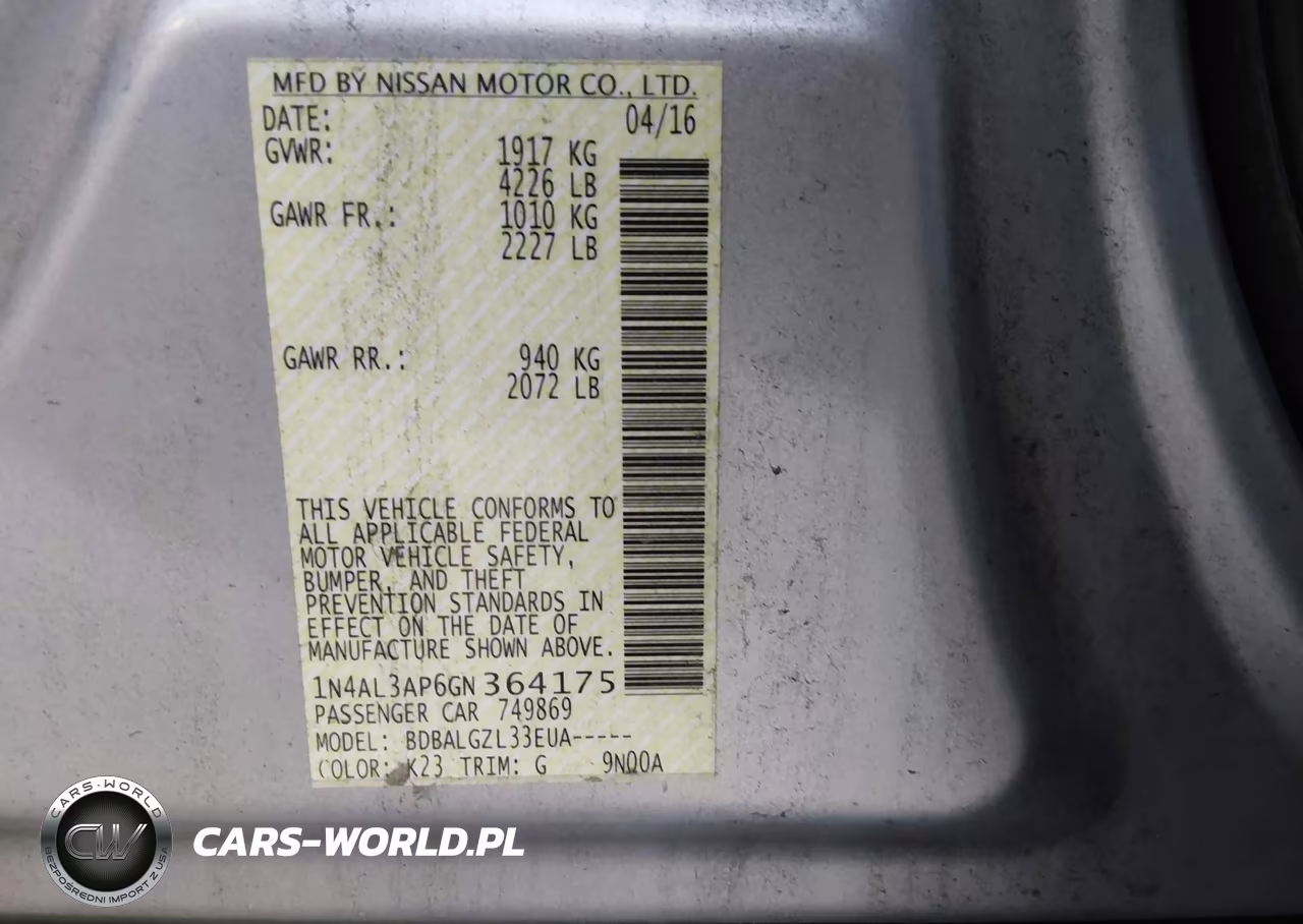 2016 Nissan Altima 2.5 S VIN:1N4AL3AP6GN364175 - 9