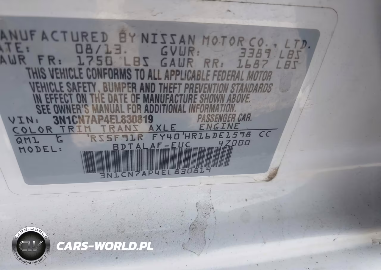 2014 Nissan Versa S VIN:3N1CN7AP4EL830819 - 9