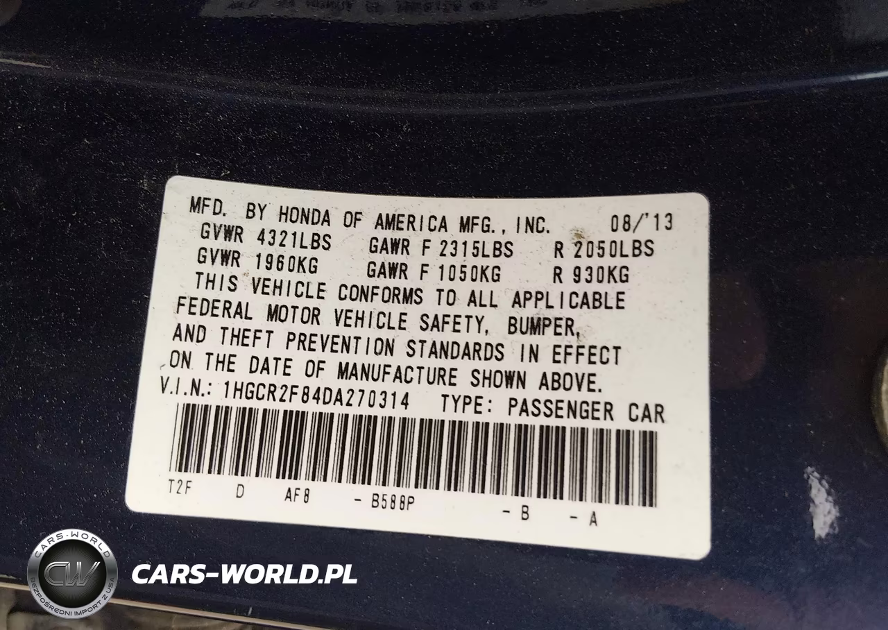 2013 Honda Accord Ex-L VIN:1HGCR2F84DA270314 - 9