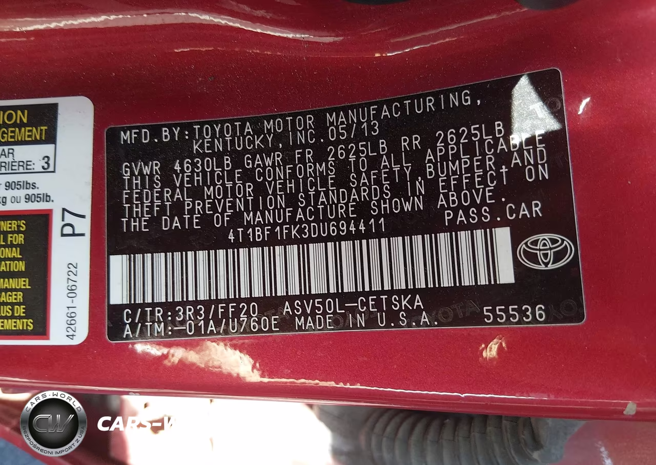 2013 Toyota Camry Se VIN:4T1BF1FK3DU694411 - 9