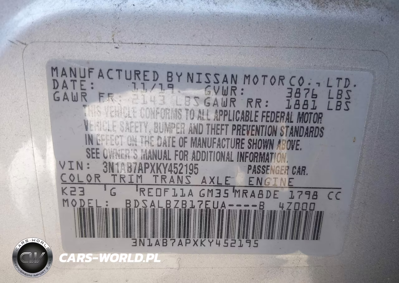 2019 Nissan Sentra S VIN:3N1AB7APXKY452195 - 9