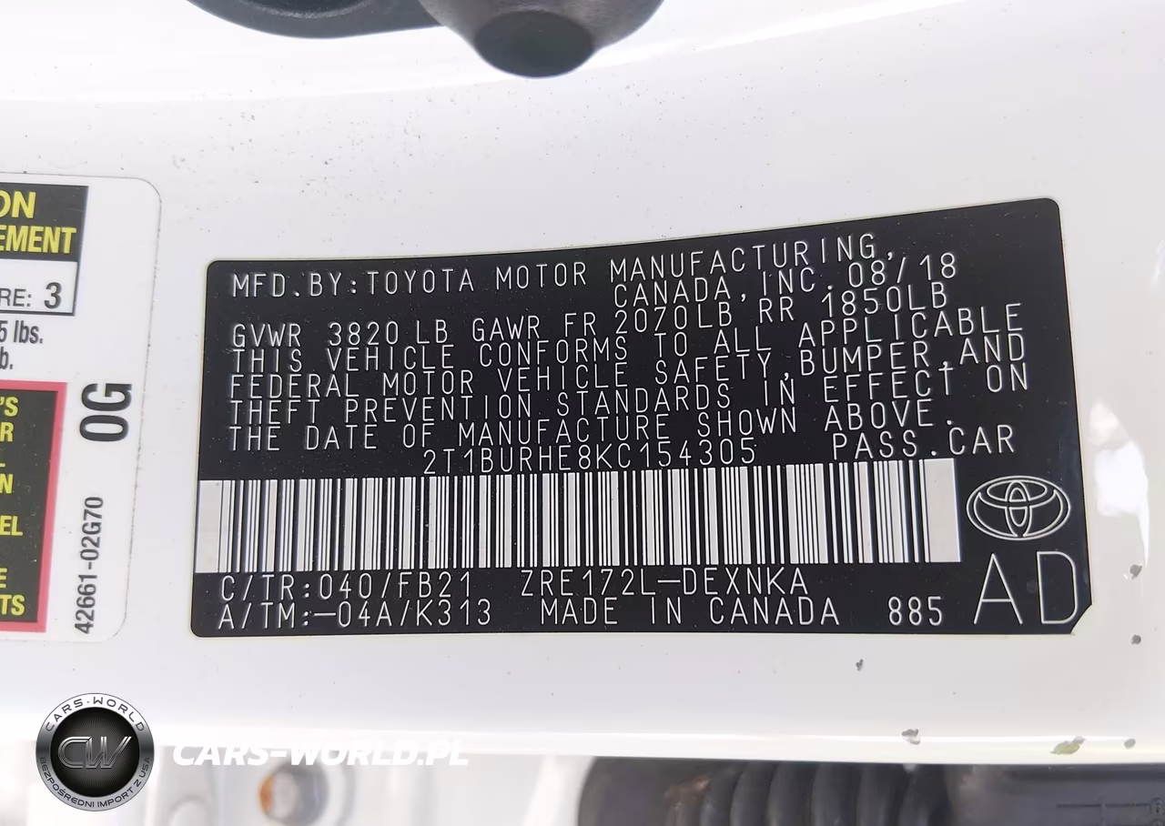 2019 Toyota Corolla Le VIN:2T1BURHE8KC154305 - 9