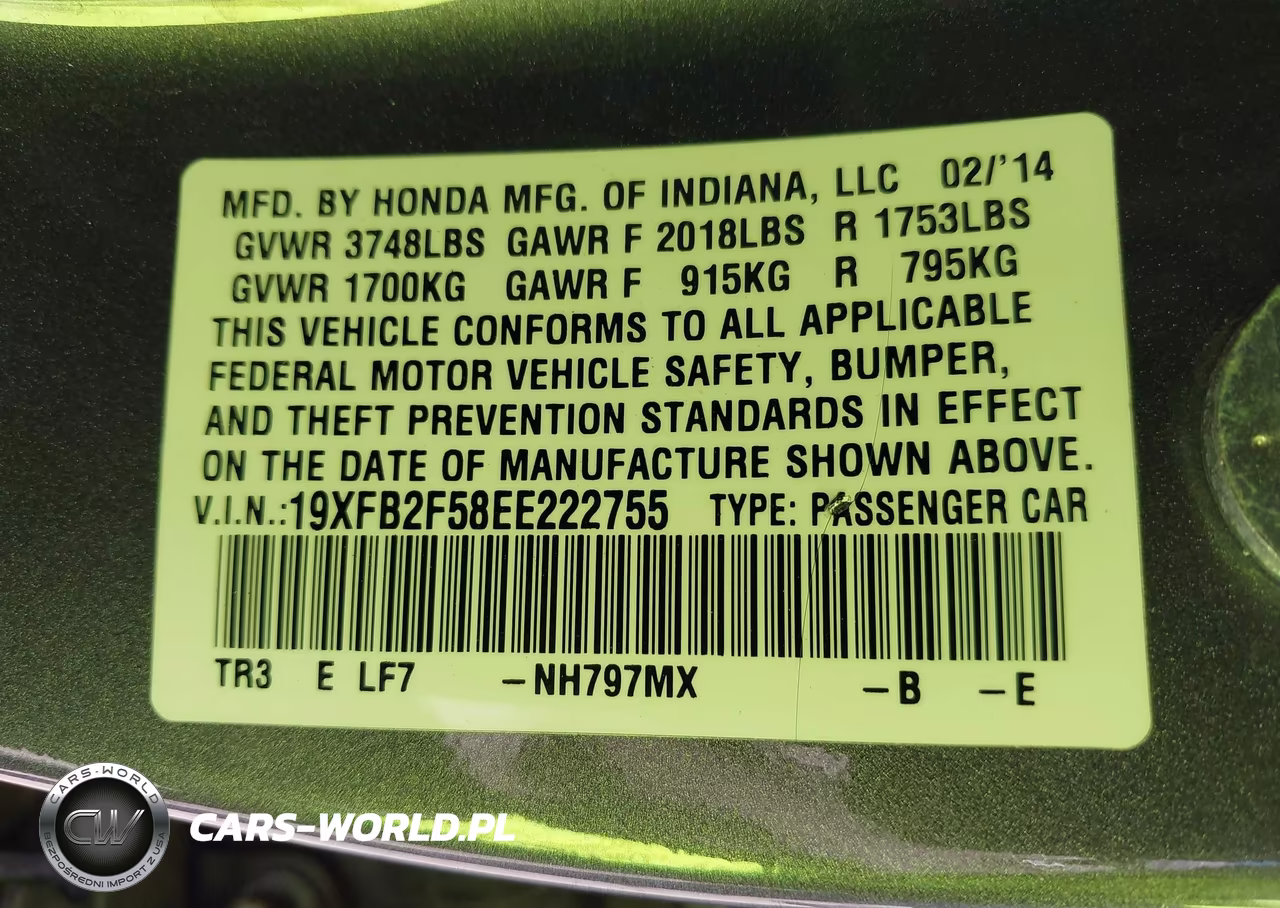 2014 Honda Civic Lx VIN:19XFB2F58EE222755 - 9